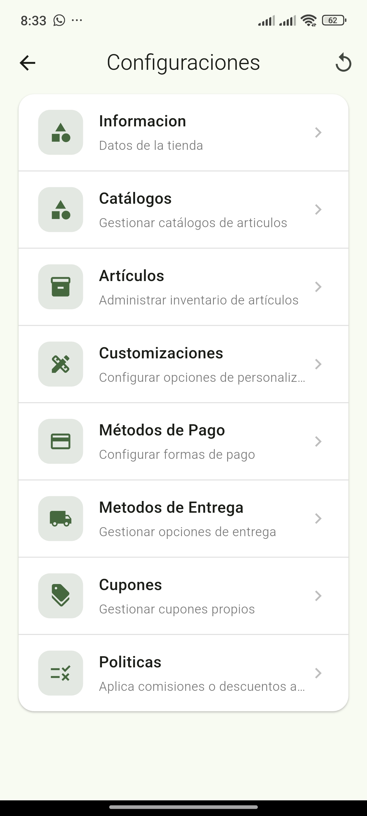 Configuración de Tienda